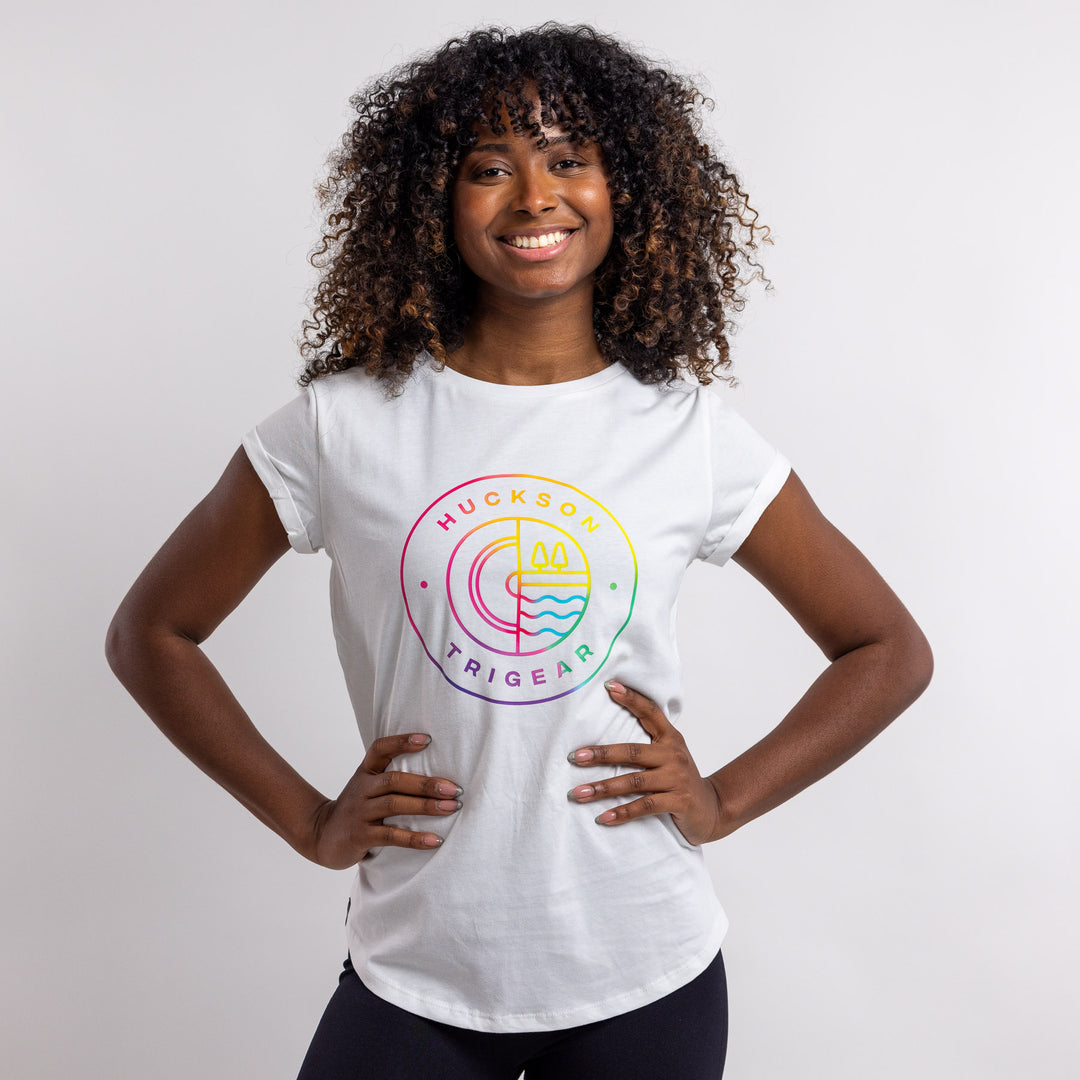 Rainbow 'Three Disciplines' Ladies Organic Tee