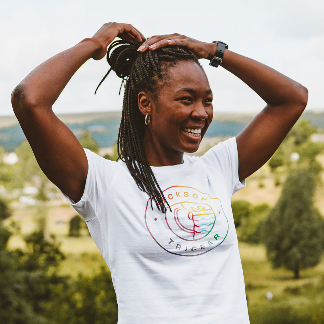 Rainbow 'Three Disciplines' Ladies Organic Tee